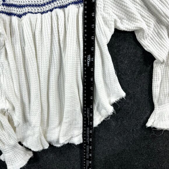 Free People Soul Mate Blouse Women's Extra Small White Blue Thermal Long Sleeve - Picture 5 of 8